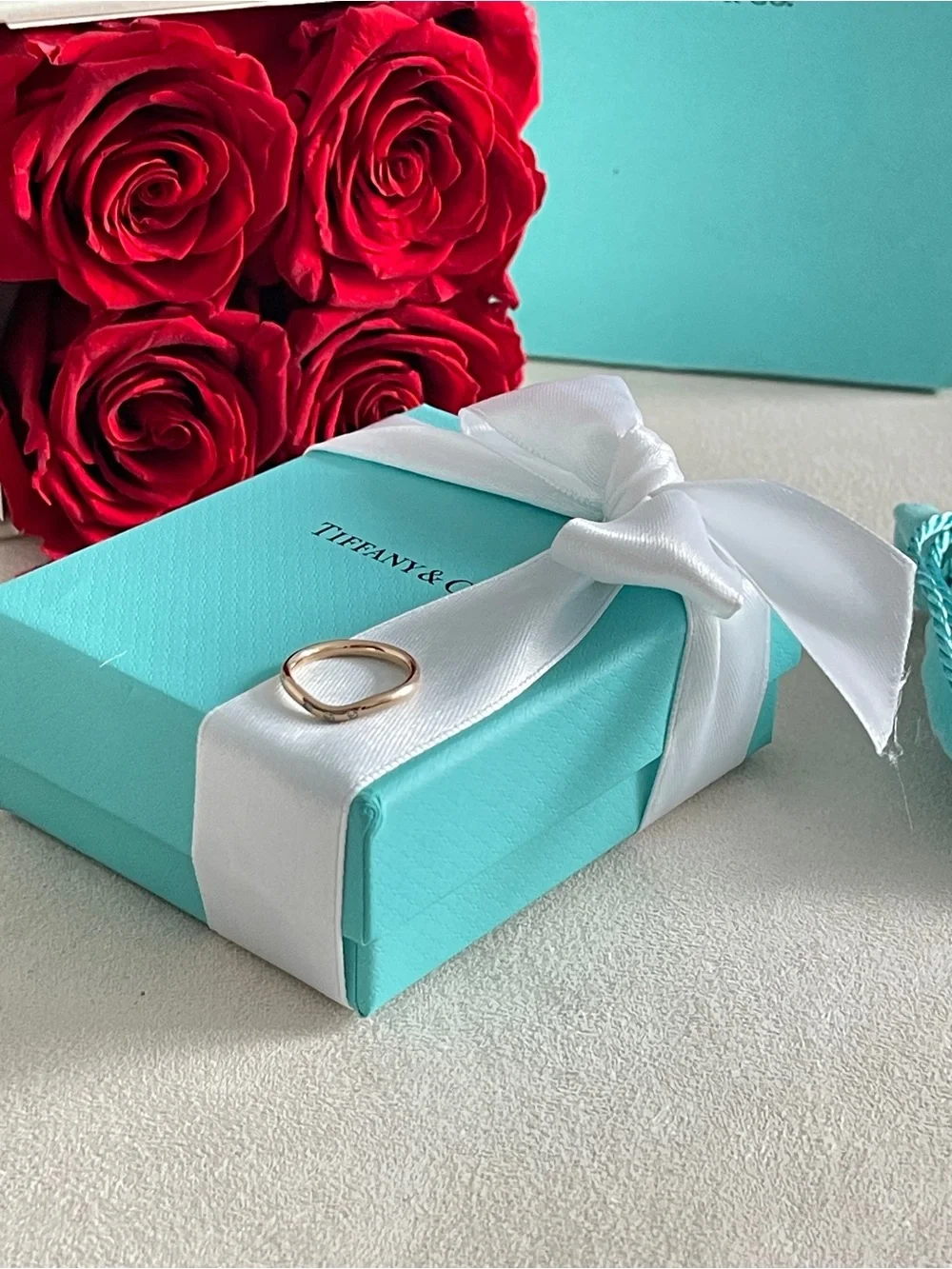 Tiffany & Co Elsa Peretti Curved Band Ring Rose Gold 3 Diamonds Sz 4